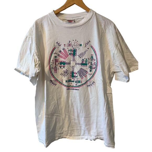 Vintage Single Stitch Oklahoma Puffy Graphic Design Native American T Shirt XL - Picture 1 of 4